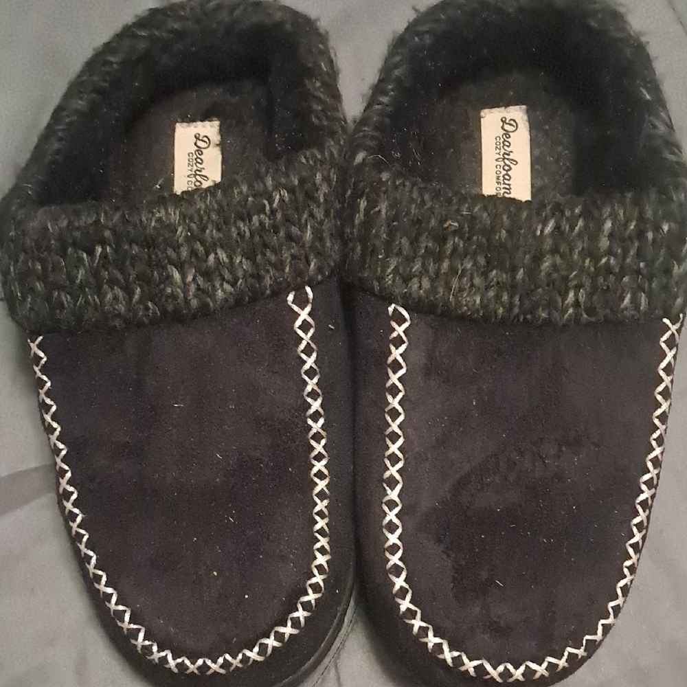 Dearfoams Black Knit Cuff Slippers